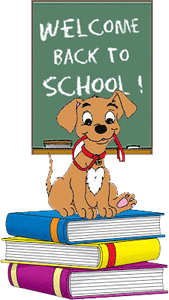 puppy siting atop school books