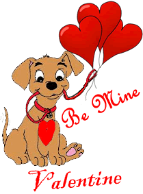 cartoon brown dog holding red balloons